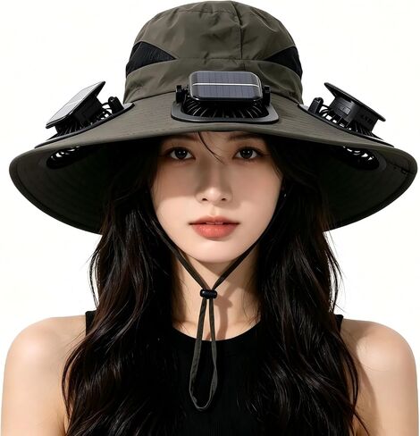 2026 Solar Fan Hat for Men Women, Detachable Solar Fan Hat UPF 50+, Cooling Bucket Hat with Fan for Hiking Beach in Kuwait