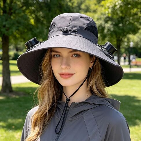 2026 Solar Fan Hat for Men Women, Detachable Solar Fan Hat UPF 50+, Cooling Bucket Hat with Fan for Hiking Beach in Kuwait