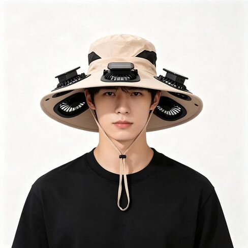 2026 Solar Fan Hat for Men Women, Detachable Solar Fan Hat UPF 50+, Cooling Bucket Hat with Fan for Hiking Beach in Kuwait