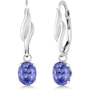 Gem Stone King 925 Sterling Silver Blue Tanzanite Leverback Dangle Drop Earrings For Women (1.50 Cttw, Gemstone December Birthstone, Oval 7X5MM)