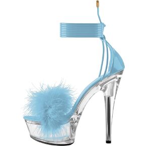 MissHeel Lace Up Clear Platform Heels Fluffy Stiletto Sandals