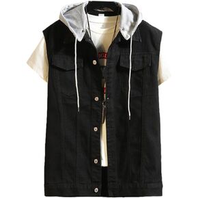 سترة Idopy الرجالية الكاجوال من الدنيم بدون أكمام مع غطاء للرأس in Kuwait