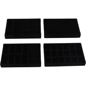 Stackable Jewelry Organizer for Drawer, Velvet Jewelry Storage Inserts, Jewelry Holder Tray for Dresser Stacking Accessories Display for Drawers, Set of 4