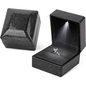 iSuperb 2pcs Led Ring Box Lighted Ring Case Jewelry Display for Proposal, Engagement, Wedding, Gift (2PK Black)