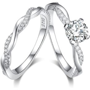طقم خواتم زفاف من الفضة الاسترلينية عيار 925 عيار 1.2 قيراط بتصميم دائري من المويسانيت وخواتم الخطوبة للنساء in Kuwait