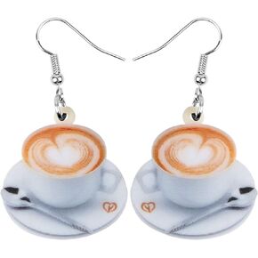 Acrylic Cute Heart Eiffel Tower Spoon Latte Coffee Cup Earrings Dangle Jewelry for Women Teens Girls Fashion Party Gifts