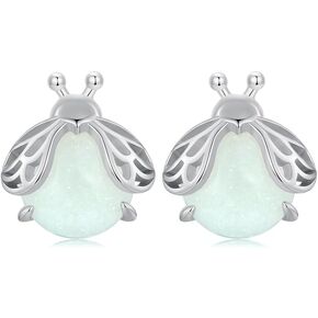 Cute Firefly Luminous Stone Earrings for Women Girls 925 Sterling Silver Hypoallergenic Green Tiny Insect Animal Bird Stud Cartilage Piercing Glow in the Dark Earring Dainty Birthday Christmas Jewelry Gifts for Pet-lover