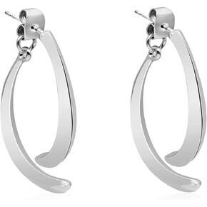 Cross Curved Earrings for Women Girls 14K Gold Curved Stick Front Back Linear Drop Earrings Metal Intersect Earrings