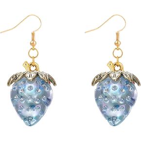 Resin Strawberry Earrings for Women 3D Acrylic Fruit Earrings Cute Bow Strawberry Drop Dangle Earrings for Women Girls Teens Jewelry Gifts