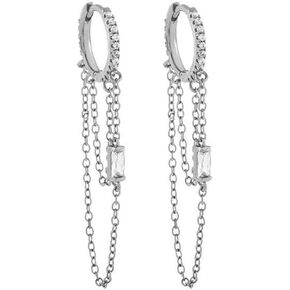 CZ Chain Dangle Drop Small Hoop Cuff Earrings S925 Sterling Silver for Women Girls Cartilage Sensitive Ears Fashion Elegant Chic Cubic Zirconia Threader Tassel Dangling Hypoallergenic Gifts
