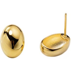 Dainty Half Oval Dome 925 Sterling Silver Stud Earrings for Women Girls Hypoallergenic Chunky Open Hoop Nickel Free 14k Gold Plated Waterdrop Moon Post Studs Minimalist Fashion Trendy Jewelry Gifts