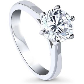 BERRICLE Sterling Silver Solitaire Wedding Engagement Rings 2 Carat Round Cubic Zirconia CZ Promise Ring for Women, Rhodium Plated Size 4-10