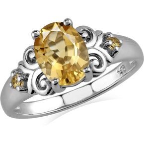 Silvershake Genuine 1.92 CTW Yellow Citrine 9X7mm 925 Sterling Silver Victorian Style Engagement Ring November Birthstone Gemstone