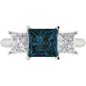 Clara Pucci 3.0ct Princess Cut 3 Stone Solitaire Natural London Blue gemstone Engagement Promise Anniversary Bridal Ring 14k White Gold