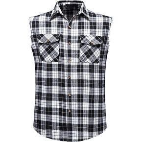 Mens Sleeveless Plaid Shirt Casual Flannel Button Down Shirts Loose Fit with Pocket in Saudi Arabia