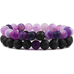2Pcs Lava Rock Beaded Stretch Bracelets, Tiger Eye Turquoise Natural Stone Beads Bracelet Used As Essential Oil Diffuser for Women Men Yoga Meditation Aromatherapy Jewelry