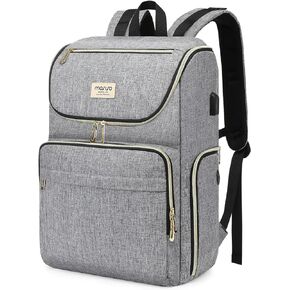 MOSISO Vintage Laptop Backpack for Women Men, 15.6-16 inch Anti-Theft Casual Daypack with USB Charging Port & Luggage Strap & Pockets & Earphone Hole, Computer Backpack for Work Travel Business, Gray