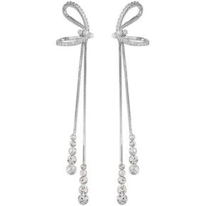 Bow shaped earrings Rhinestone Earrings Dangling for Women Sparkly Silver Dangle Earrings Girls Long Chandelier Earrings