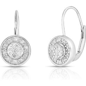 Natalia Drake Small Round Drop Leverback Bridal 1/4 Cttw Diamond Earrings for Women in Rhodium Plated Sterling Silver, Sterling Silver, Diamond in Kuwait