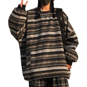 Women Striped Sweater Color Block Oversized Casual Crew Neck Knitted Long Sleeve Pullover Tops