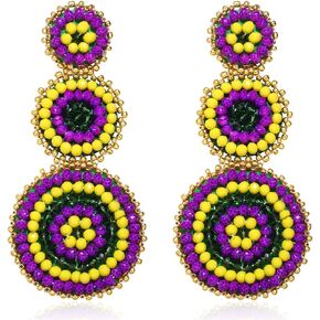 CEALXHENY Beaded Drop Earrings Statement Seed Bead Earring for Women Handmade Triple Circle Dangle Earrings for Wedding Party Prom
