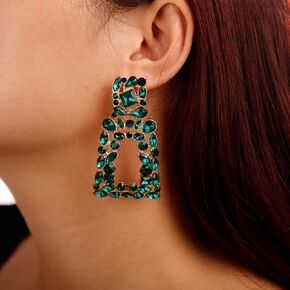Denifery Rhinestone Rectangle Dangle Earrings for Women Sparkly Crystal Geometric Drop Statement Earrings for Prom Wedding
