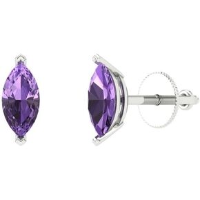 1.0 ct Marquise Cut Solitaire Genuine Simulated Alexandrite Pair of Designer Stud Earrings Solid 14k White Gold Screw Back