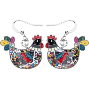 NEWEI Cute Enamel Hen Rooster Chicken Earrings Dangle Farm Animal Jewelry For Women Girls Chicken Gift Charms