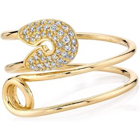 Personalized Safety Pin Cubic Zirconia Gold Wrap Double Line Statement Rings for Women Girls Sparkling Bling Expandable Open Size Stacking Dainty Wedding Engagement Party Fashion Gifts for Her