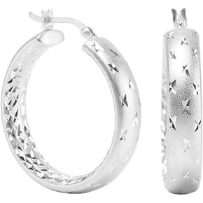 LeCalla Sterling Silver Jewelry Diamond-Cut Hoop Earring for Women