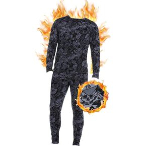 ED HARDY 2-Pc Mens Thermal Underwear Set - Graphic Fleece Lined Long Underwear Mens Base Layer Shirt & Long Johns