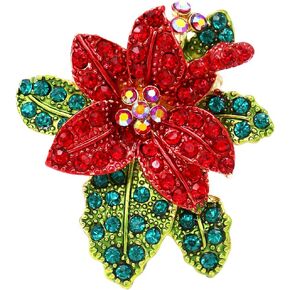 Rosemarie & Jubalee Women's Dazzling Red And Green Pave Crystal Rhinestone Poinsettia Christmas Holiday Flower Accessories in Saudi Arabia