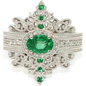 925 Sterling Silver Vintage Hollowed out Emerald Zircon Ring Women's Jewelry Found Earrings