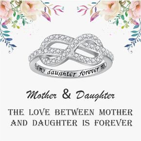 Infinity Knot Mother Daughter Ring - 925 Sterling Silver Always My Mother Daughter Forever My Friend Jewelry Gift for Women Mothers Day Birthday