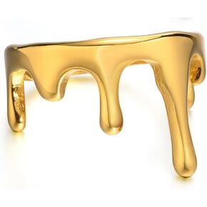 Meilord Fashion Water Drop Ring Stainless Steel Lava Drip Thumb Band Rings Personalized Rock Punk Hip Hop Statement Rings for Women and Girls Teens,Size6-8