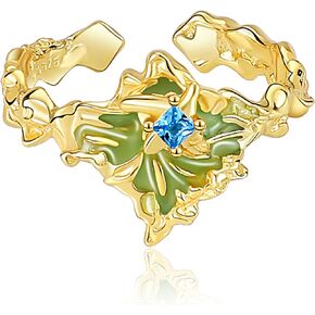 Zaycca 925 Sterling Silver Enameled Crystal Ring Unique Opening Adjustable Ring