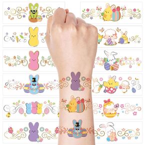 ANGOLIO Easter Bunny Temporary Tattoos - 60Pcs Easter Bunny Temporary Tattoos for Kids Bulk Cute Easter Chick Easter Bunny Easter Eggs Tatto for Easter Party Supplies Favors Goodie Bag Fillers