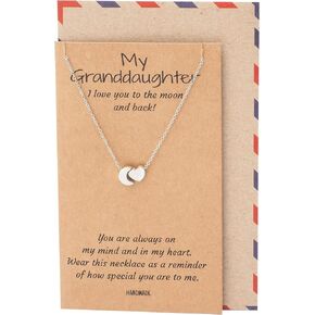 قلادة حفيدة من مجوهرات كوان للحفيدة، قلادة قلادة على شكل قلب وقمر، هدايا عيد ميلاد ملهمة للنساء مع بطاقة تهنئة in Kuwait