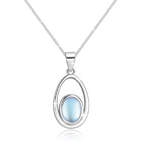 YZSFMZGE Opal Moonstone Pendant Necklace for Women 925 Sterling Silver Necklace Dainty Oval Teardrop Pendant Jewelry for Women and Girls for Wedding Valentine's Day Christmas