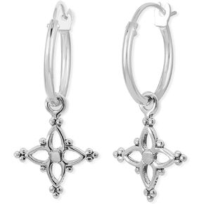 Boma Jewelry Sterling Silver Bohemian Star Hoop Earrings with Snap Down Closure