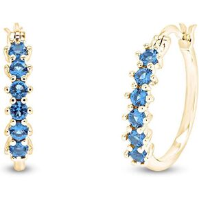14k Gold Plated 925 Sterling Silver Simulated London Blue Topaz Hoop Earrings Jewelry Gift for womens Valentine's Day