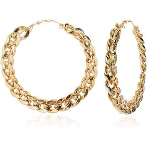 JOYA GIFT Retro Gold Exaggerated Hoop Earrings Thick Chain Buckle Geometric Circle Hoop Hip Hop Jewelry for Women Girls