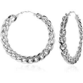 JOYA GIFT Retro Gold Exaggerated Hoop Earrings Thick Chain Buckle Geometric Circle Hoop Hip Hop Jewelry for Women Girls in Kuwait