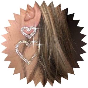 Boho Love Crystal Hoop Drop Earrings Red Ruby Heart Stud Rhinestones Cluster Hollow Heart Dangle Earrings Gold Sparkly Exaggerated Bridal Prom Earrings Jewelry for Women Girls(Gold A)