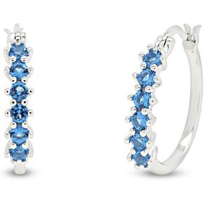 14k Gold Plated 925 Sterling Silver Simulated London Blue Topaz Hoop Earrings Jewelry Gift for womens Valentine's Day