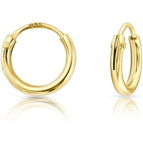 925 Sterling Silver 24K Yellow Gold Plated TINY/SMALL/MEDIUM/LARGE Endless Hoops/Sleepers Earrings - Thickness 1.5 mm - Outer Diameter: 8, 10, 12, 14, 16, 18, 20, 25, 30, 35, 40, 50, 60, 70, 80 mm