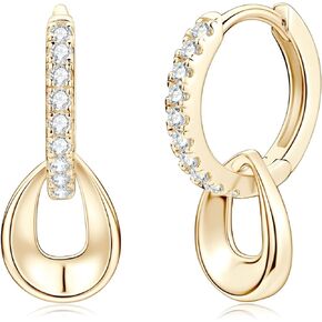 AINUOSHI Huggie Hoop Earrings Dangle Drop Moissanite Earrings for Women, 925 Sterling Silver with 18K White Gold / 14K Gold Plated, Hypoallergenic, Jewelry Box Packed