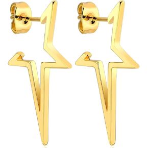 Star Hoop Earrings, Gold Star Earrings, Silver Star Earrings, Hypoallergenic Lightweight Gold Plated Fun Statement Earrings for Women