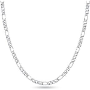 GLIJWELE Sterling Silver Chain Figaro Chain for Men，Silver Chain 3mm Diamond Cut Chain Necklace Men Jewelry Gifts 16-30inches
