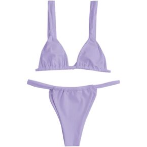ZAFUL Womens Bikini Set Tie Knot Ruched Triangle Swimsuit Cheeky Swimwear Two Piece Bathing Suits